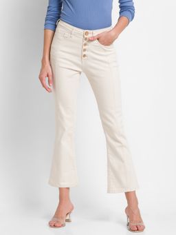 Spykar - Ecru Cotton Flare Fit Ankle Length Jeans For Women (elissa)