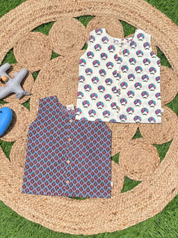 The Mom Store - Mustache & Ethnic Geometrical Printed Infant Jabla (Pack of 2)