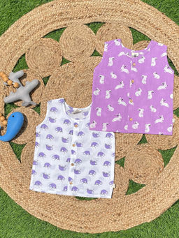 The Mom Store - Purple Rabbit & Purple Sloth Printed Infant Jabla (Pack of 2)