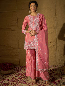 Miss Ethnik - Light Pink Embroidered Kurta & Sharara with Dupatta (Set of 3)