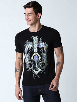 Huetrap - Mens Round Neck Half Sleeves Black T-shirt