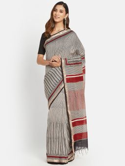 Fabindia - Off White Cotton Silk Bagh Printed Saree without Blouse