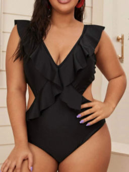 WomanLikeU - Black Plus Size Ruffled Monokini