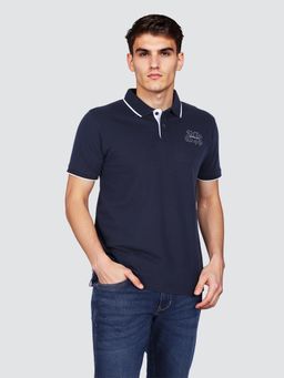 Wrangler - Men Hd Printed Blue Regular Fit Polo T-Shirt