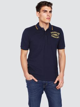 Wrangler - Men Hd Printed Blue Regular Fit Polo T-Shirt