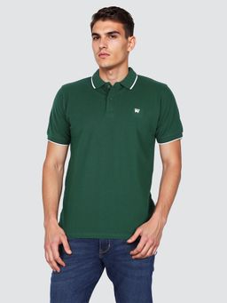 Wrangler - Men Solid Green Regular Fit Polo T-Shirt