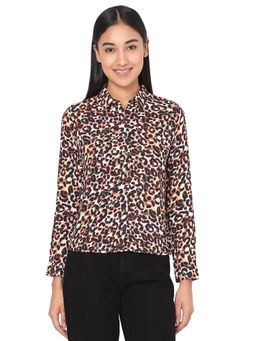 Spykar - Womens Regular Fit Printed Brown Shirts