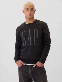 GAP - Men Black Logo Print Crew Neck Full Sleeve Sweatshirt