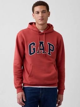 GAP - Men Rust Embroidered Hooded Full Sleeve Hoodie