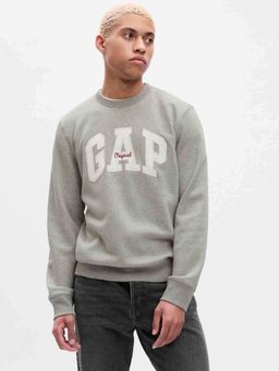 GAP - Men Grey Embroidered Crew Neck Full Sleeve Sweatshirt