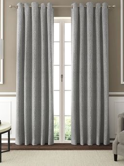 GM - Jacquard Woven Puffed Geometric Grommet Curtain Panel 52 x 84 Inch (Set of 2) Grey