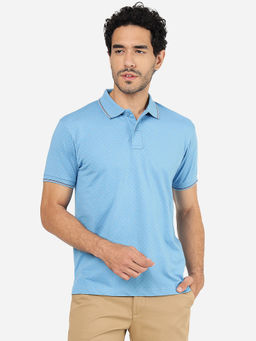 Greenfibre - Blue Printed Cotton Blend Polo T-Shirt