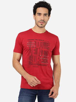 Greenfibre - Maroon Slim Fit Printed Cotton T-Shirt