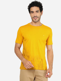 Greenfibre - Mustard Yellow Printed Cotton Blend Tee
