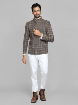 CHKOKKO - Brown Checked Stand Collar Coats
