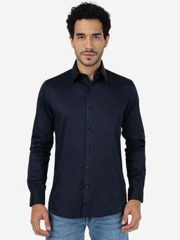 JadeBlue - Navy Blue Solid Casual Full Sleeve Shirt