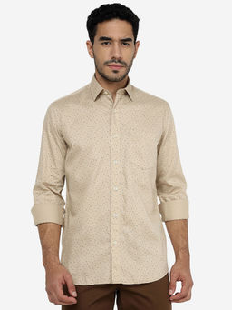 JadeBlue - Beige Printed Full Sleeve Cotton Shirt