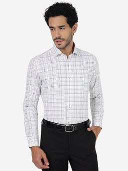 Metal - Checked White Cotton Formal Shirt