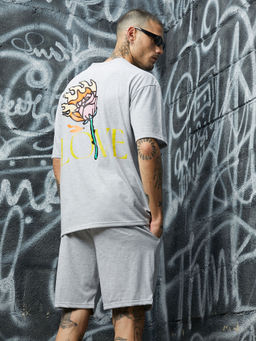 Campus Sutra - Men's Grey Burning Rose Co-Ord (Set of 2)