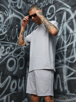 Campus Sutra - Men's Oversized Solid Light Grey Casual Co-Ord (Set of 2)