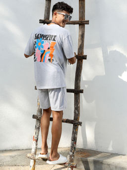 Campus Sutra - Men's Grey Burning Rose Co-Ord (Set of 2)