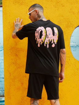 Campus Sutra - Men's Black Relaxed Co-Ord With Graphic Print (Set of 2)