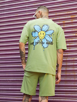 Campus Sutra - Men's Olive Green Contrast Print Co-Ord (Set of 2)