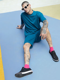 Campus Sutra - Men's Oversized Solid Teal Blue Casual Co-Ord (Set of 2)
