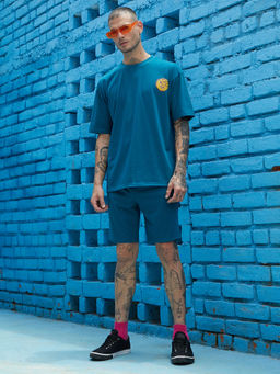 Campus Sutra - Men's Teal Blue Contrast Print Co-Ord (Set of 2)