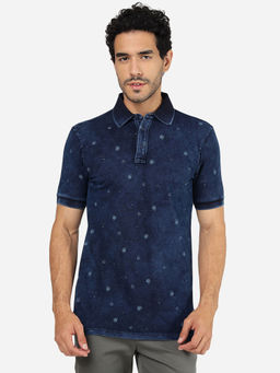 JadeBlue - Navy Blue Printed Polo T-Shirt