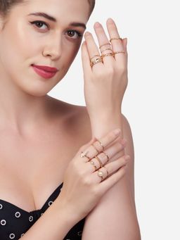 Zaveri Pearls - Set of 15 Gold Tone Contemporary Stackable Rings-ZPFK13633