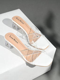 Louis Stitch - Women White Transparent Cross Strap Block Heels