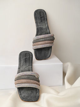 Louis Stitch - Women Grey Glitter Multi Strap Flats