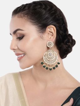 Peora - Intricately Designed Traditional Kundans-Pearls Chandbali Glided Earrings Set