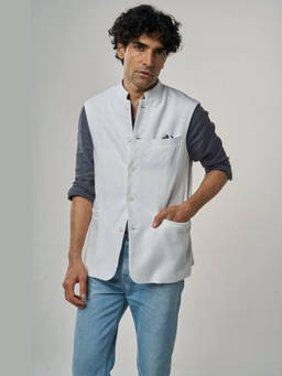 TERRA LUNA - Jasper Blue Khadi Nehru Jacket