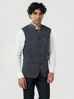 TERRA LUNA - Jasper Grey Khadi Nehru Jacket