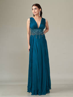 Qunic - Blue Azure Flow Party Wear Dress