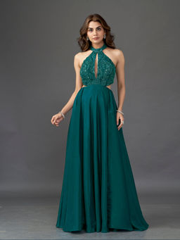 Qunic - Teal Empress Halter Neck Dresses