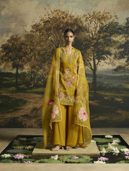 CHANDRIMA - Amber Yellow Floral Applique Dupatta