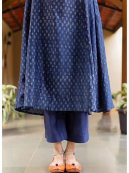 The Indian Ethnic Co. - Yashi Dark Indigo Solid Chanderi Silk Straight Pant