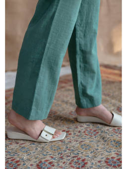 The Indian Ethnic Co. - Aqua Rahea Slub Cotton Straight Pant