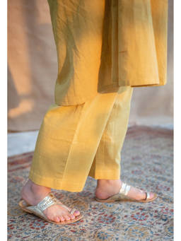 The Indian Ethnic Co. - Yellow Zanie Slub Cotton Straight Pant