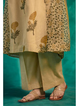 The Indian Ethnic Co. - Yashi Beige Solid Slub Straight Pant