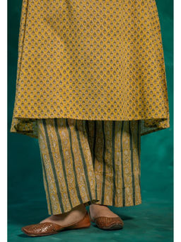 The Indian Ethnic Co. - Yashi Yellow Bagru Cotton Straight Pant