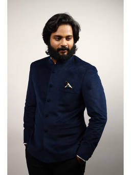 HILO DESIGN - Blue Velvet Bandhgala