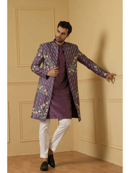 HILO DESIGN - Sueno Purple Silk Bandhgala