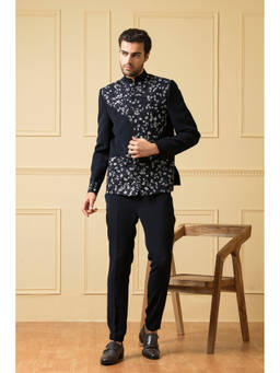 HILO DESIGN - Valiente Blue Cotton Bandhgala