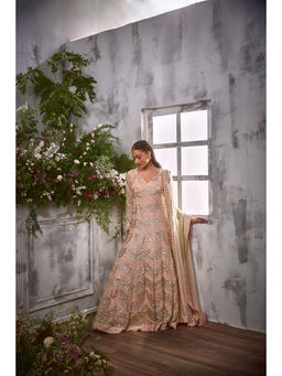 SHIAN - Peach Gota Anarkali with Shaded Dupatta
