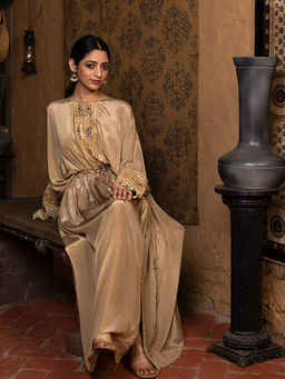 SURKH SYAHI - Sunheri Beige Long Kaftaan Dress