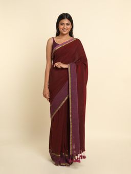 Suta - Maroon Solid Cotton Blend Saree
